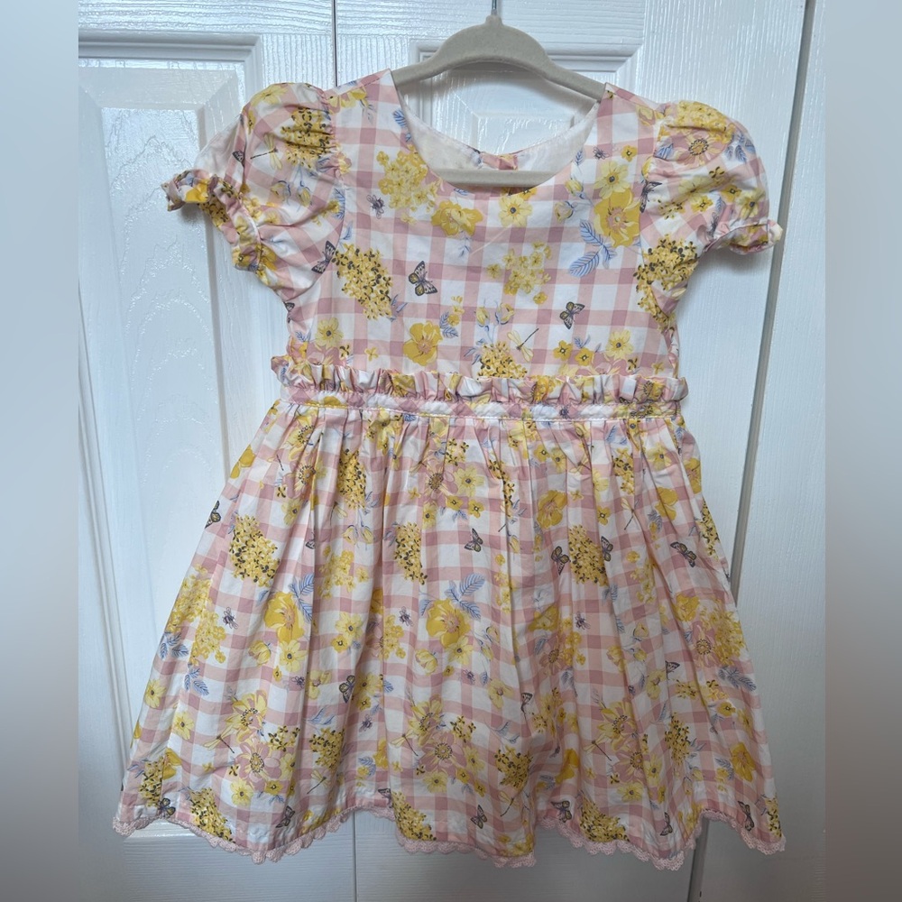 Haute Hippie Pink Gingham Dress with Yellow Floral Print